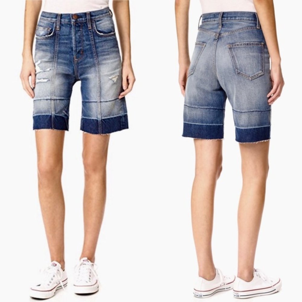 Current Elliott Seamed Bermuda High-Waisted Denim Jean Shorts 32